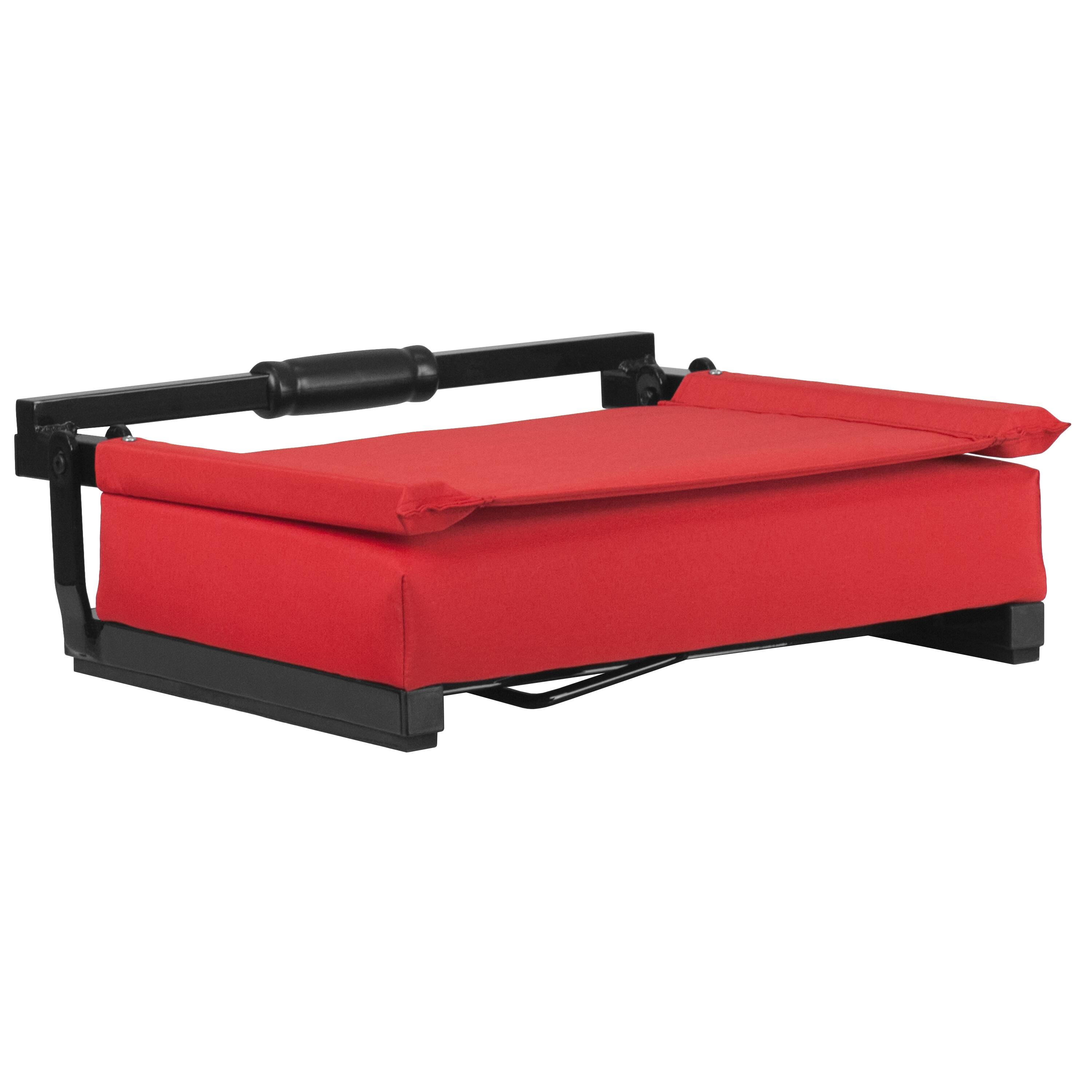 Alt View 2. Emma + Oliver - 500 lb. Rated Lightweight Stadium Chair with Handle & Ultra-Padded Seat - Red.