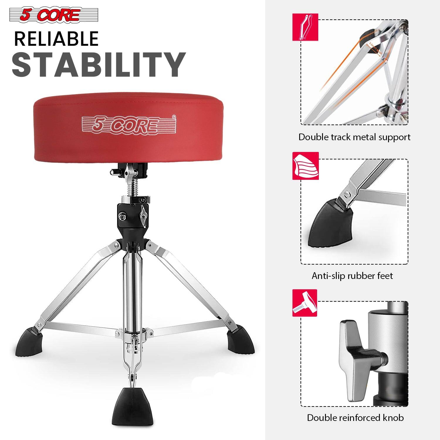 5 CORE  
RELIABLE STABILITY  

Double track metal support  
Anti-slip rubber feet  
Double reinforced knob