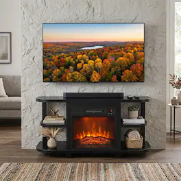 Ihomeadore - 48" TV Stand with 18" Insert Electric Fireplace and Open Storage Shelves Media Console for TVs up to 55" - Black