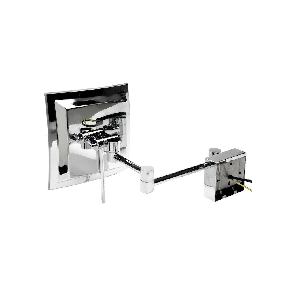 Left. Alfi - Polished Chrome Wall Mount Square 8" 5x Magnifying Cosmetic Mirror with Light - Silver.
