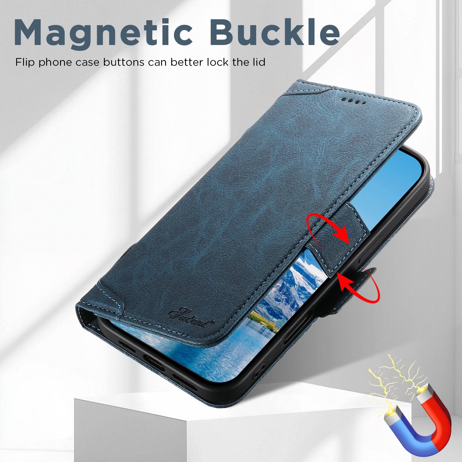 Magnetic Buckle  
Flip phone case buttons can better lock the lid