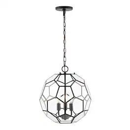 Jonathan Y - Bee 13.5" 3-Light Modern Farmhouse Iron/Glass LED Pendant, Oil Rubbed Bronze/Clear - Oil-Rubbed Bronze