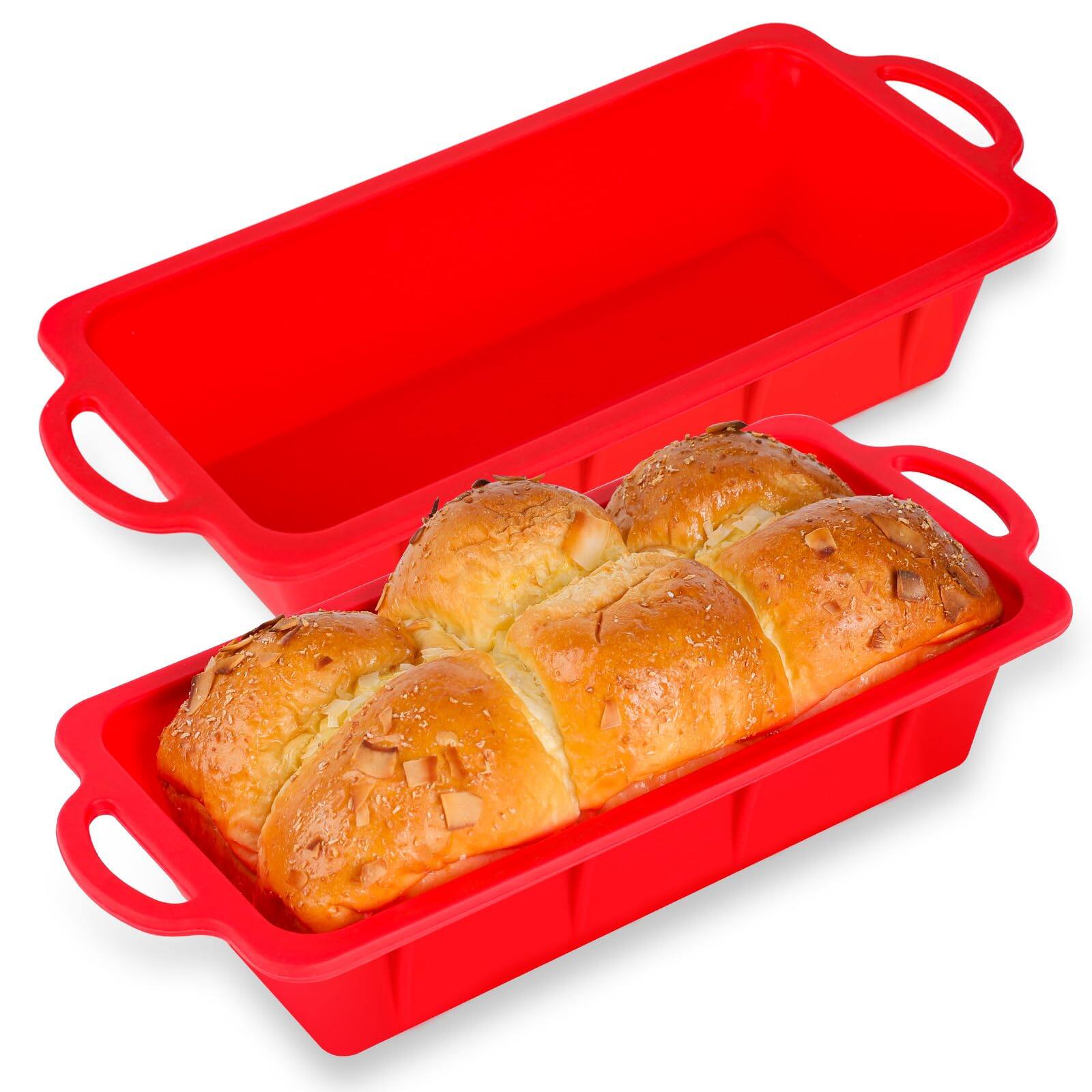 PARKER SLATER - Silicone Mini Loaf Pans With Metal Reinforced Frame-2 Pack Non-stick Bread Pan For Baking 8-cavity Tiny Banana Set Di...