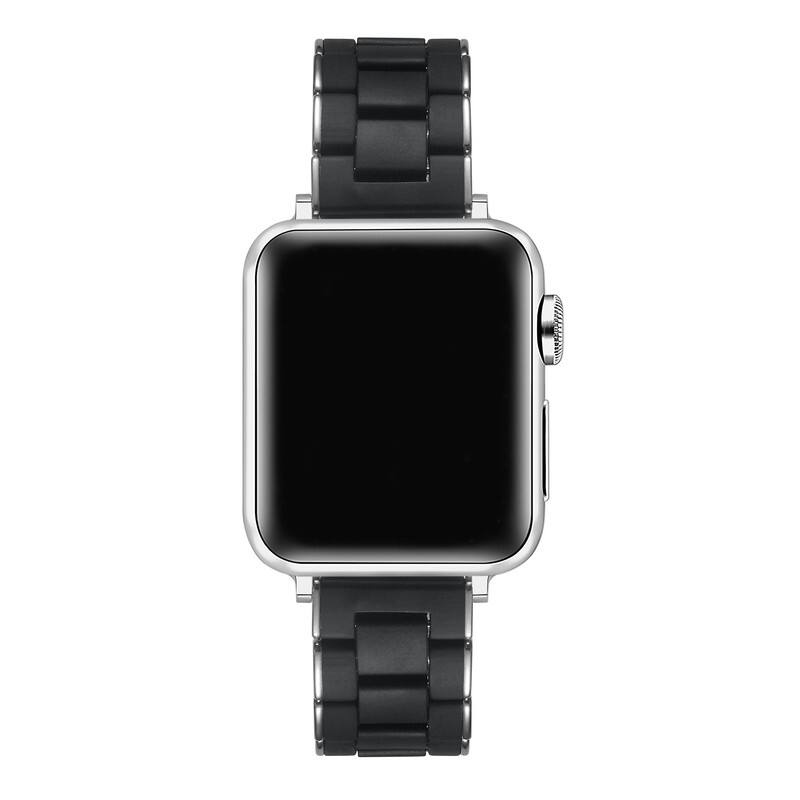 Back. Posh Tech - Orla Silicone and Metal Band for Apple Watch - Black.