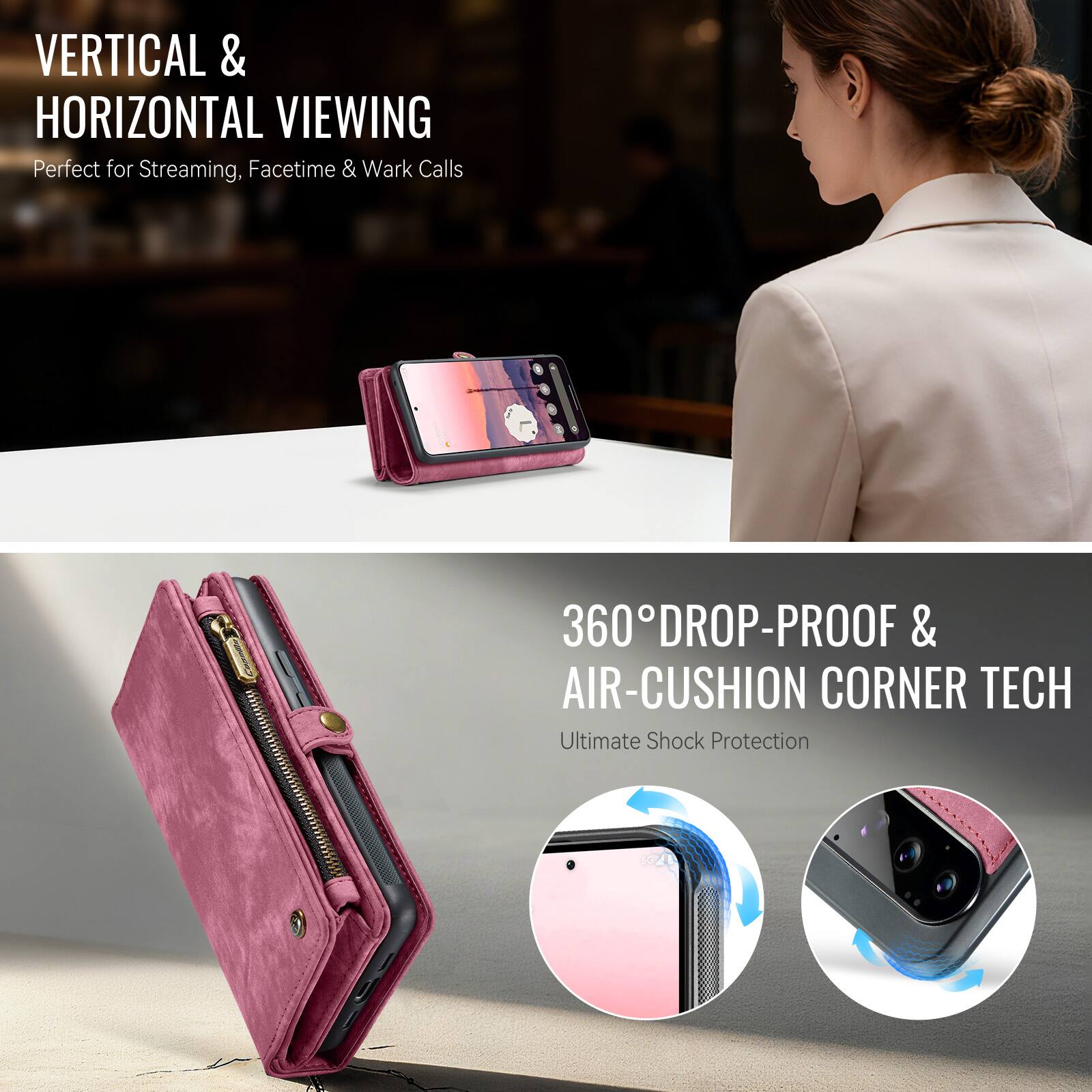 VERTICAL & HORIZONTAL VIEWING  
Perfect for Streaming, Facetime & Work Calls

360° DROP-PROOF & AIR-CUSHION CORNER TECH  
Ultimate Shock Protection
