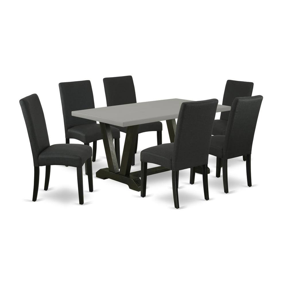 Left. East West Furniture - East West Furniture 7-Pc Dining Room Set- 6 Dining Room Chairs with Black Linen Fabric Seat and Stylish Chair Back - - Multi-Color.