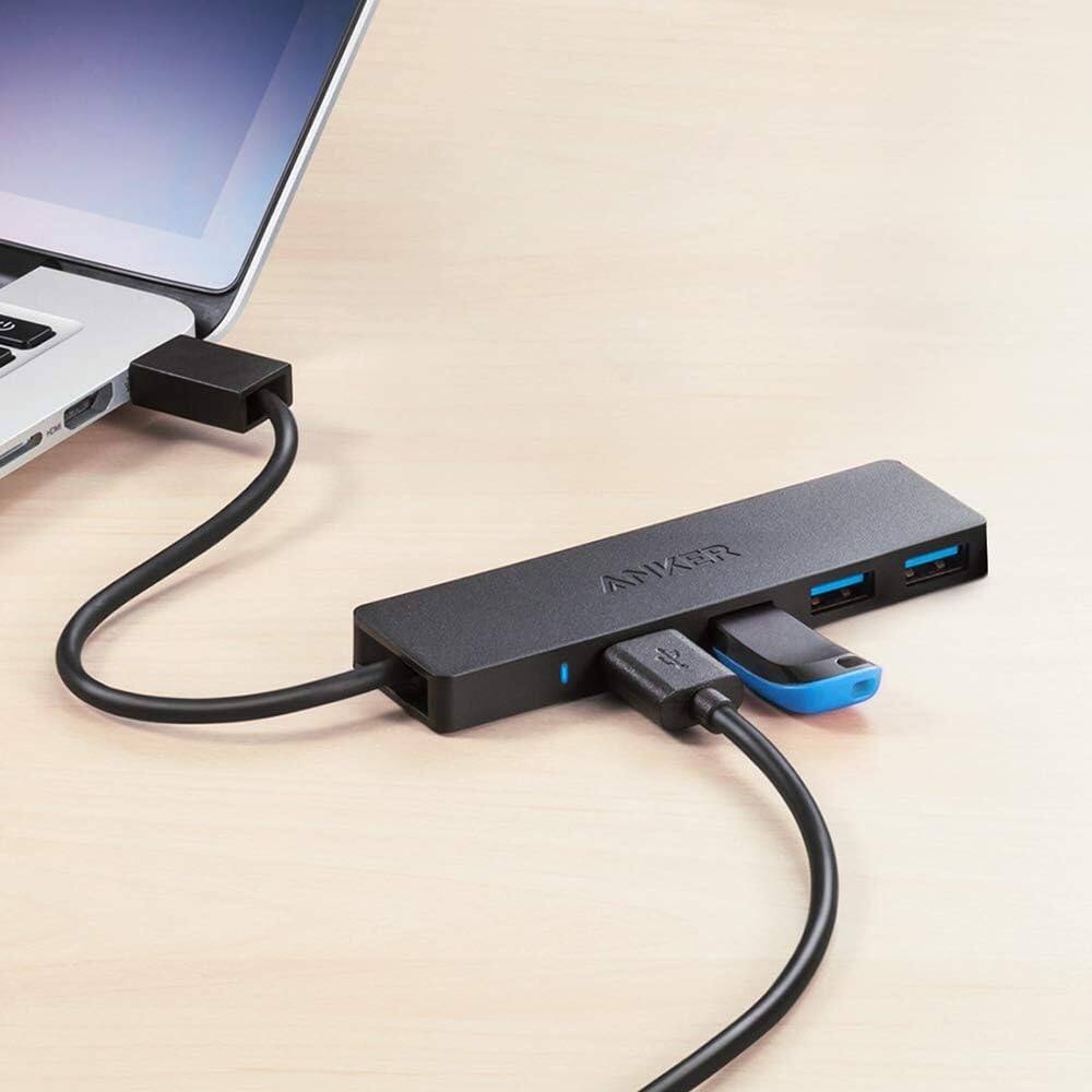 Alt View 6. Anker - 4-Port USB 3.0 Hub, Ultra-Slim Data USB Hub with 0.7 ft Extended Cable - Black.