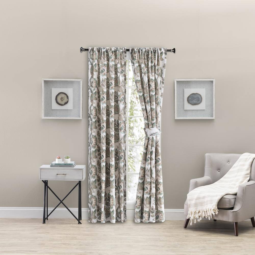 Angle. Ellis Curtain - Ellis Curtain Wynette Lined 3" Rod Pocket Curtain Panel Pair with Tiebacks 100" x 63" Grey - Grey.