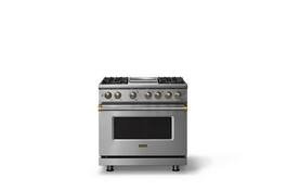 Viking - 36"W. Pro5S 5.6 Cu. Ft. Freestanding Self-Clean Sealed 4B Dual Fuel Convection Range/Grdl-Stainless Steel/Brushed Brass - Stainless Steel
