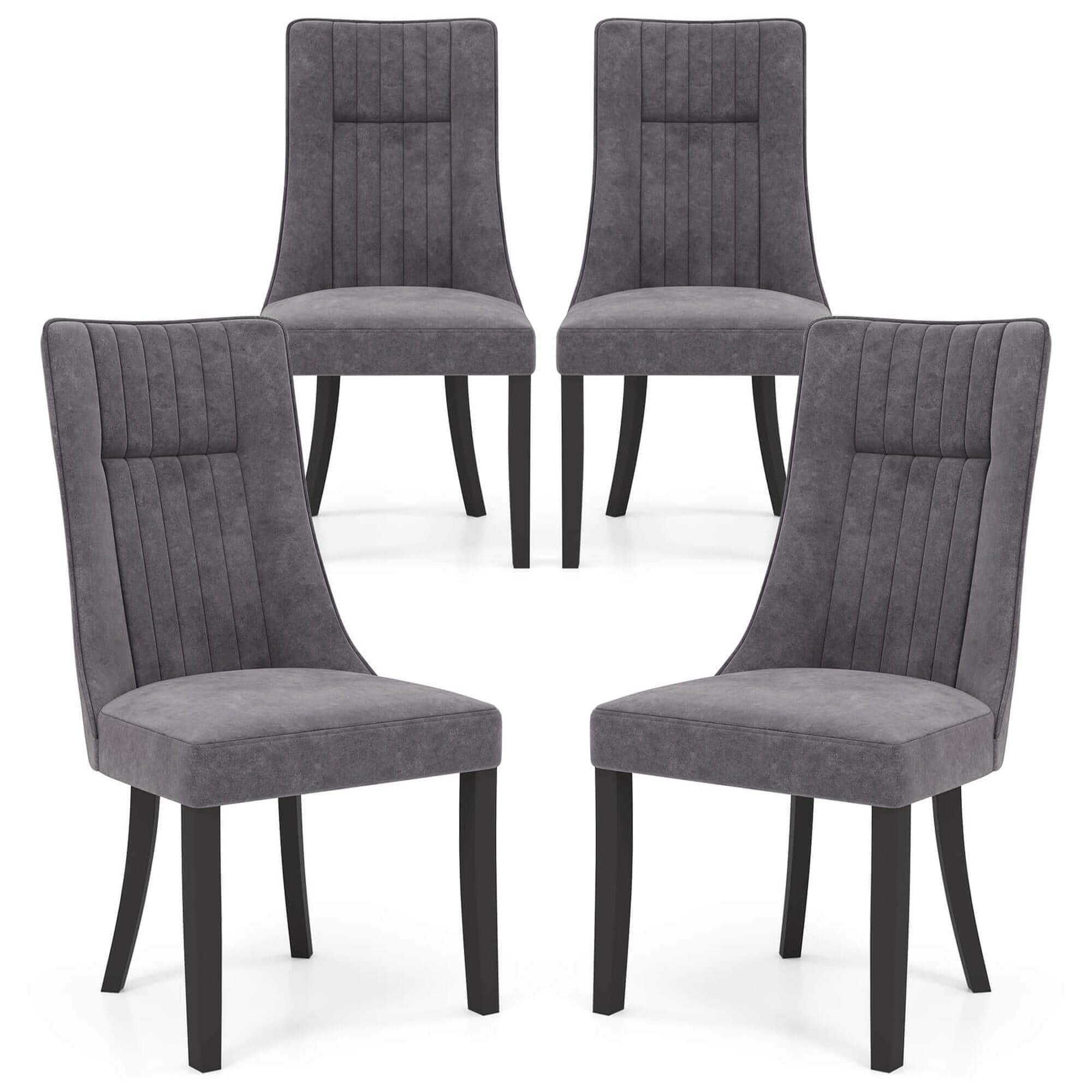 Front. Costway - Channel Tufted Dining Chairs Set of 4 with High Backrest Rubber Wood Legs Modern - Gray.