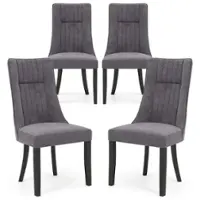 Costway Channel Tufted Dining Chairs Set of 4 with High Backrest Rubber Wood Legs Modern - Gray - Front_Zoom