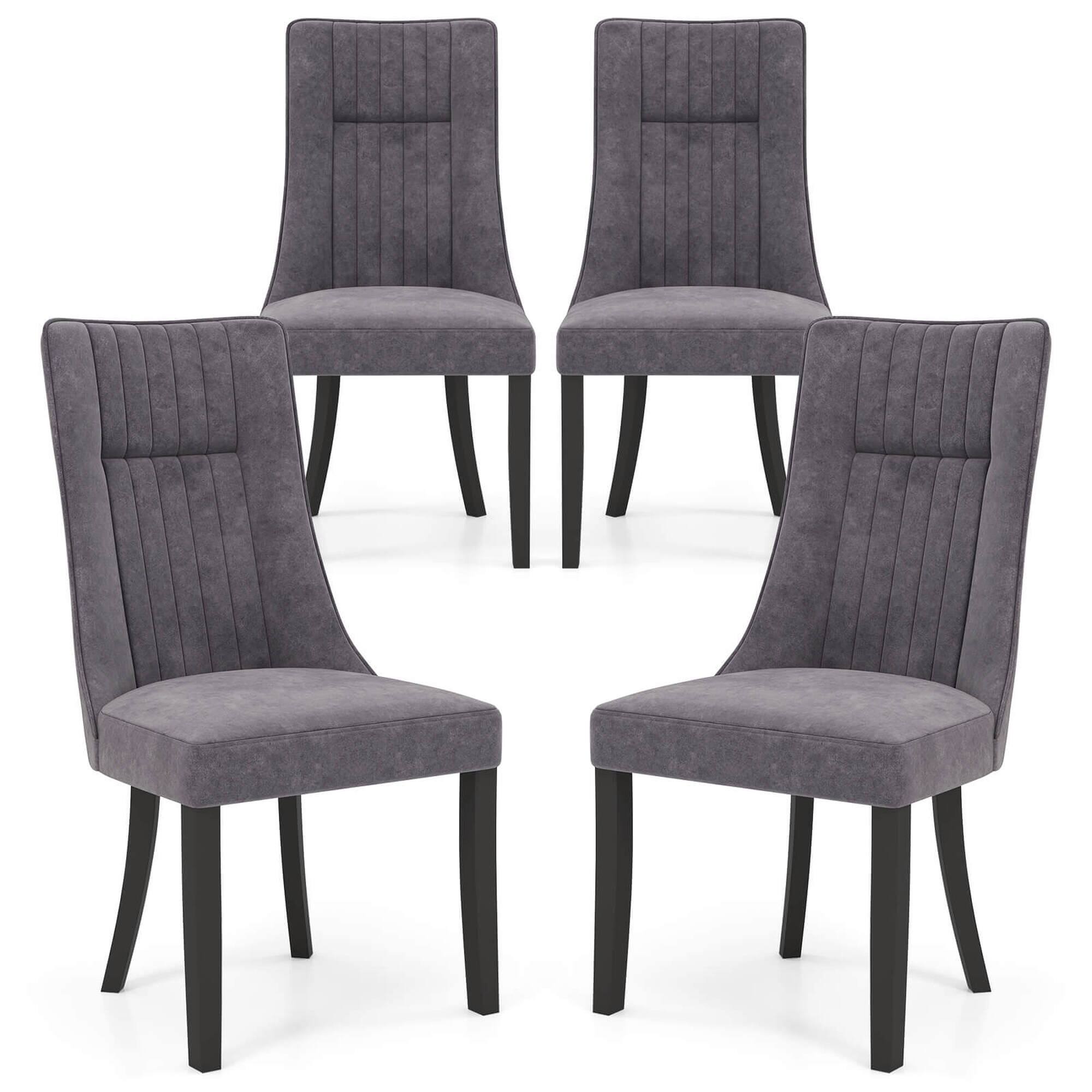 Front. Costway - Channel Tufted Dining Chairs Set of 4 with High Backrest Rubber Wood Legs Modern - Gray.