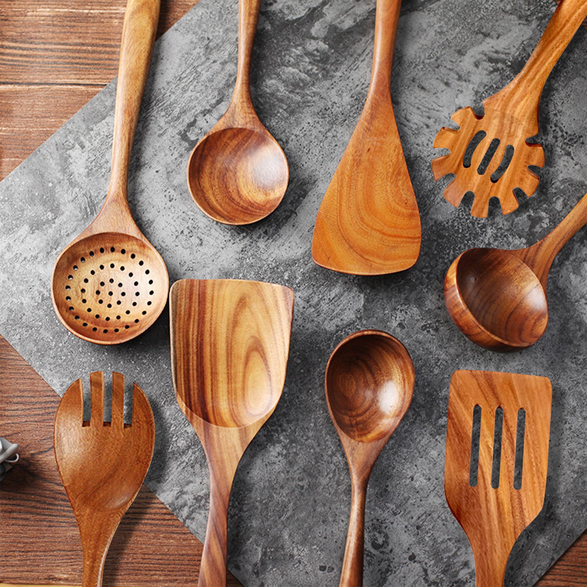 Alt View 7. Sugift - 9-Piece Natural Teak Wooden Kitchen Utensils Set - Brwon.
