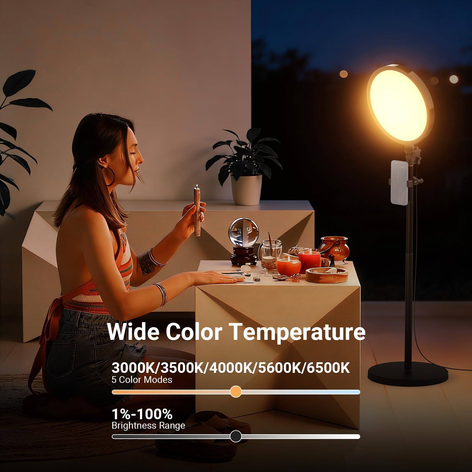 Wide Color Temperature  
3000K/3500K/4000K/5600K/6500K  
5 Color Modes  
1%-100% Brightness Range