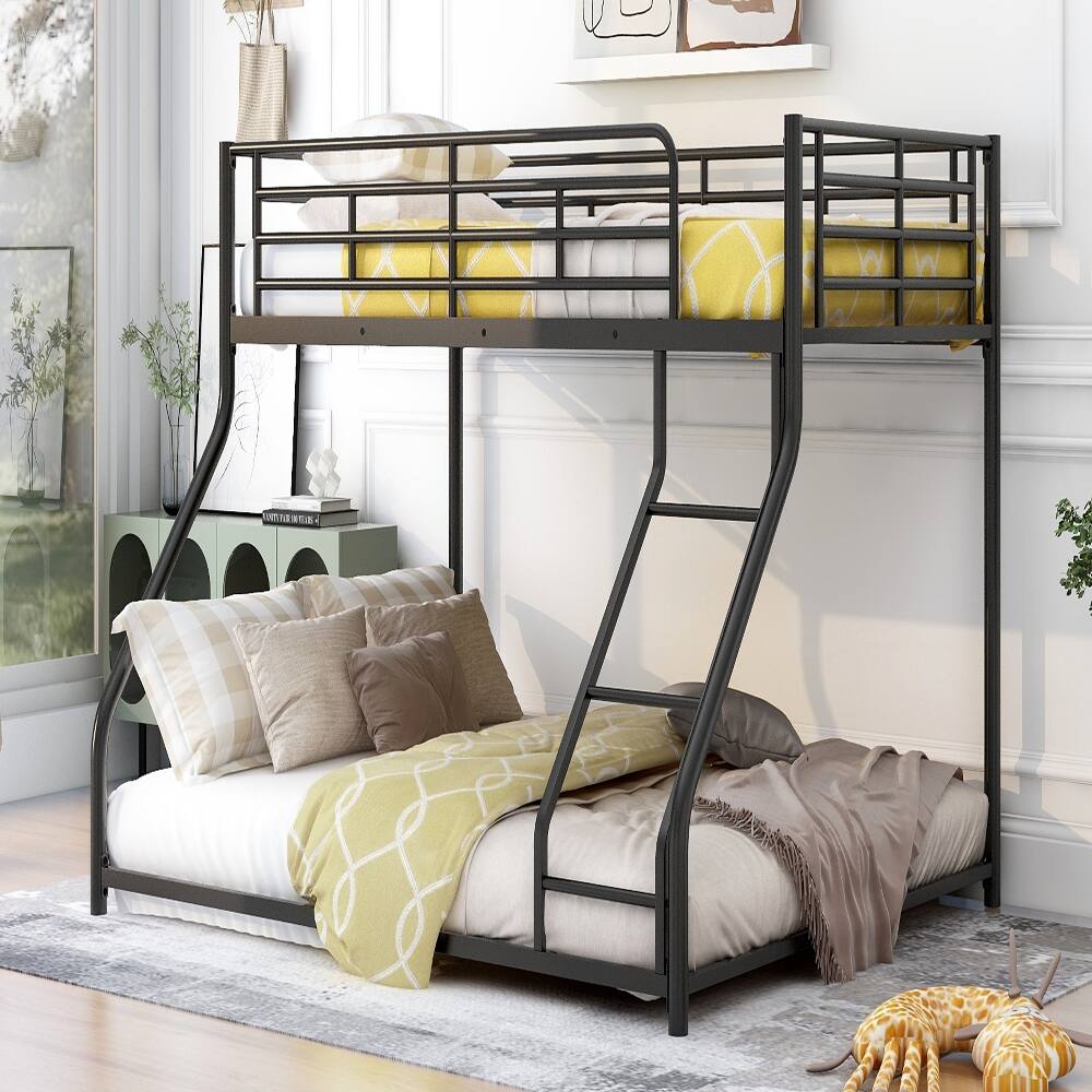 Back. Loheer - Loheer Twin XL Over Queen Bunk Bed Black Metal Floor Bed Frame - Black.