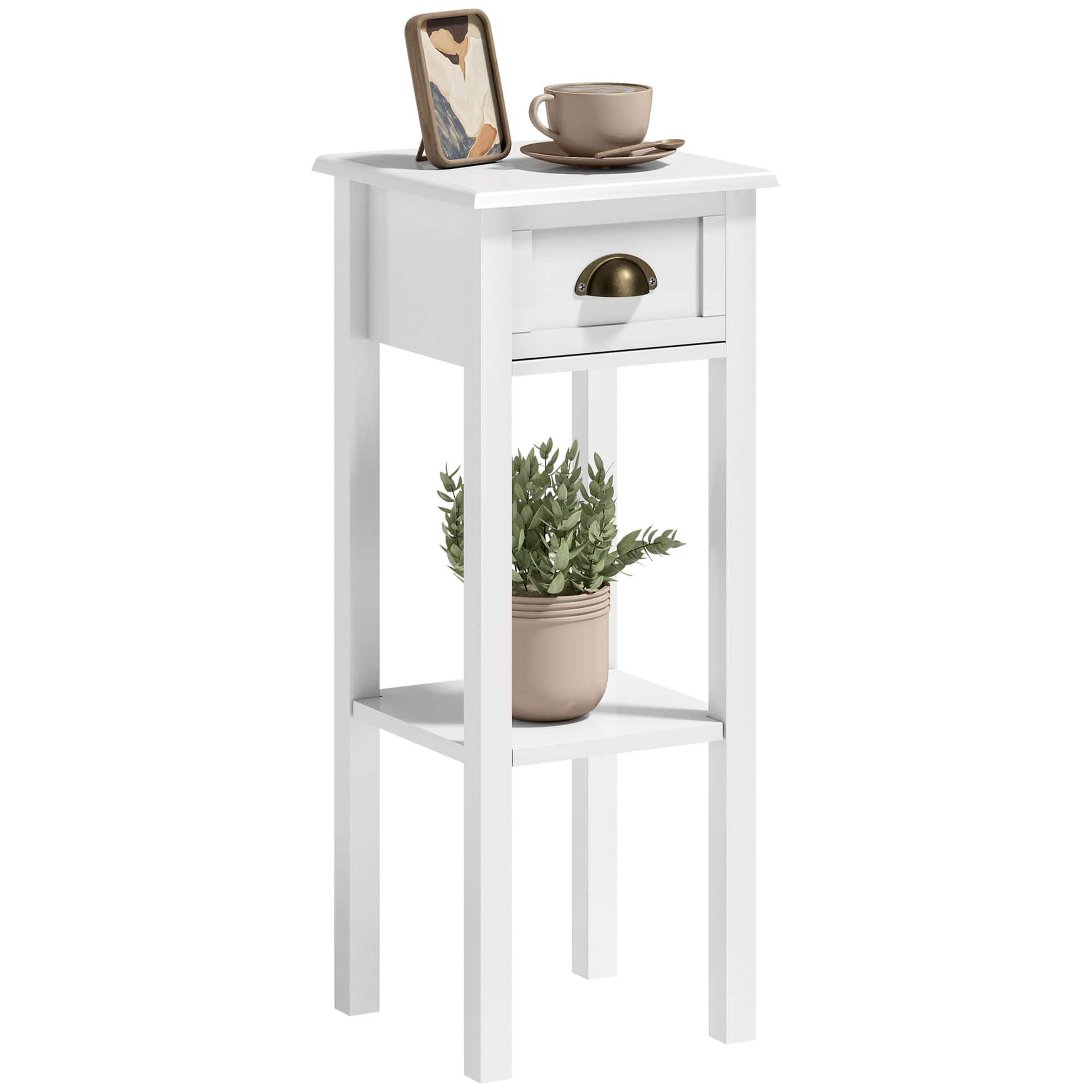 Homcom - Side Table with Drawer and Shelf - White