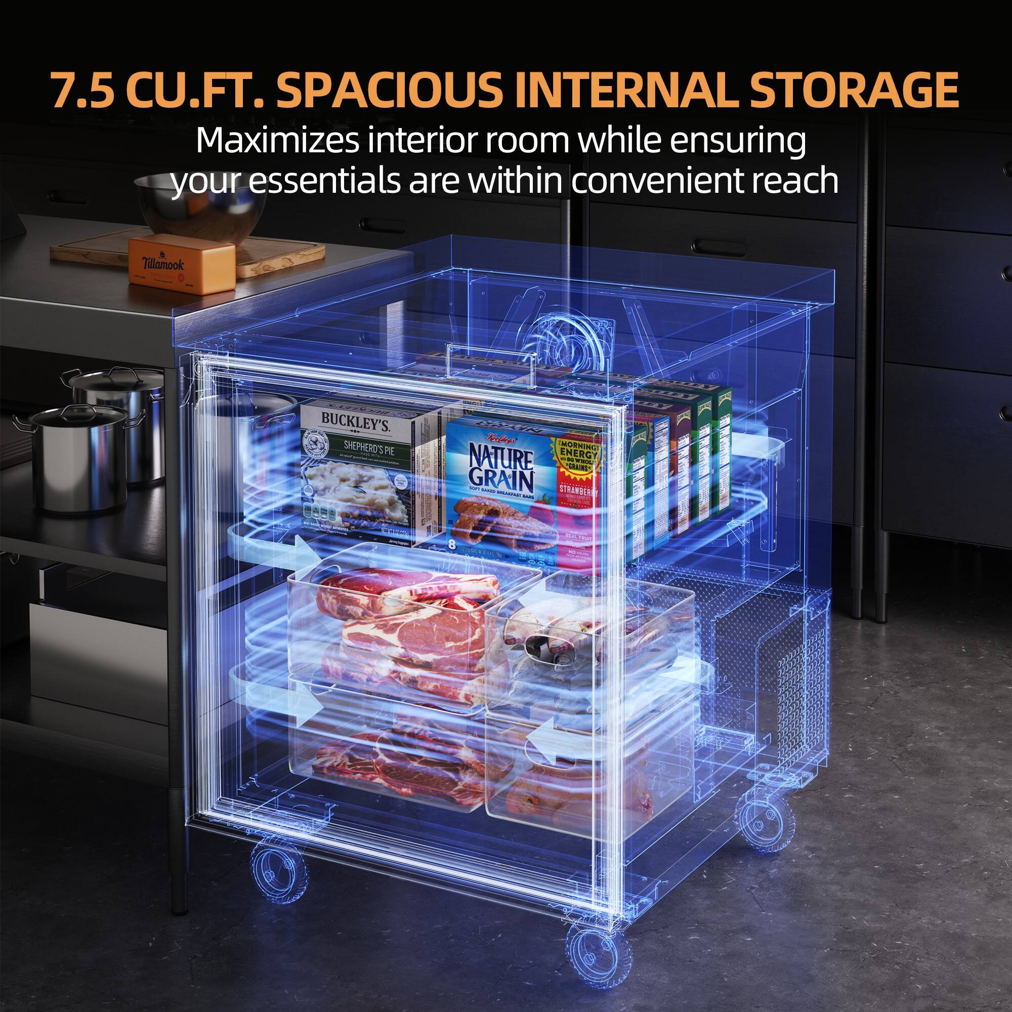 7.5 CU.FT. SPACIOUS INTERNAL STORAGE  
Maximizes interior room while ensuring your essentials are within convenient reach  

Tillamook  
BUCKLEY'S SHEPHERD'S PIE  
NATURE GRAIN