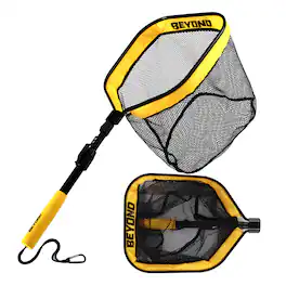 Beyond Braid - Floating Folding Fishing Net with Handle – Telescopic Landing Net for Bass, Trout, Kayak & Boat - Yellow