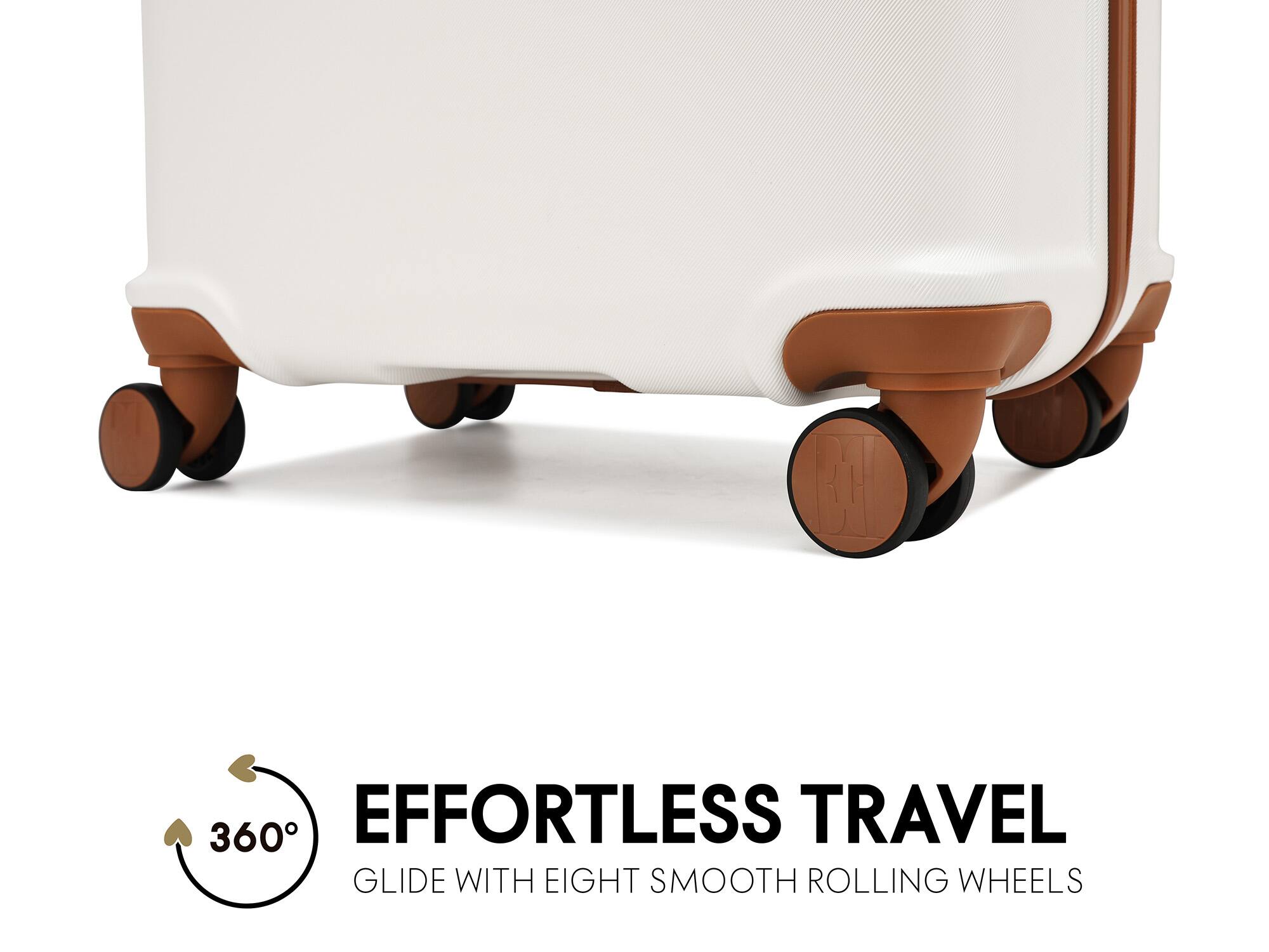 360° EFFORTLESS TRAVEL GLIDE WITH EIGHT SMOOTH ROLLING WHEELS