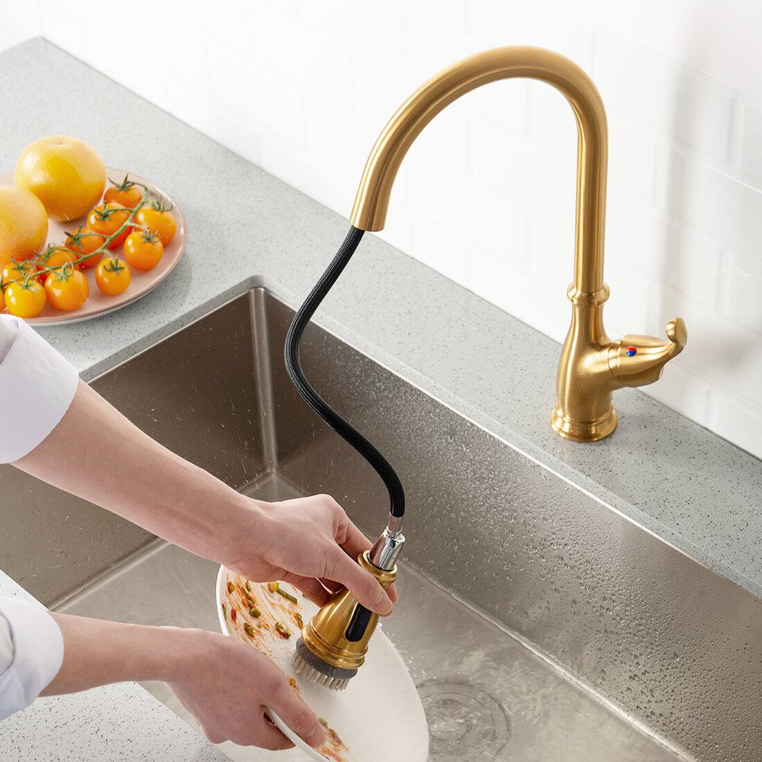 Alt View 5. Boyel Living - 3 Function Single Handle No Sensor Pull Down Sprayer Kitchen Faucet Brushed Gold - Brushed Gold.