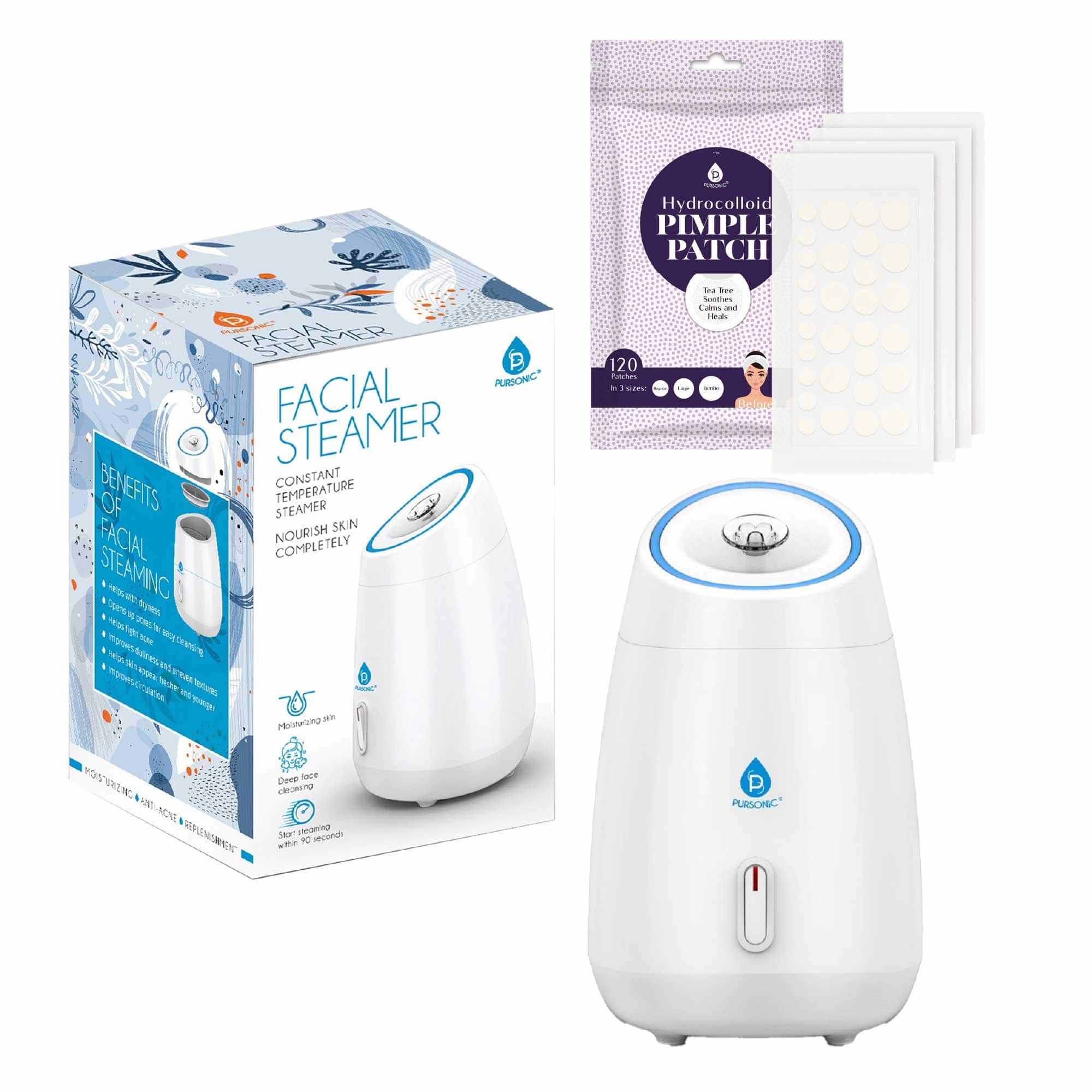 Pursonic - Advanced Facial Steamer & Hydrocolloid Pimple Patch Set - Multicolor