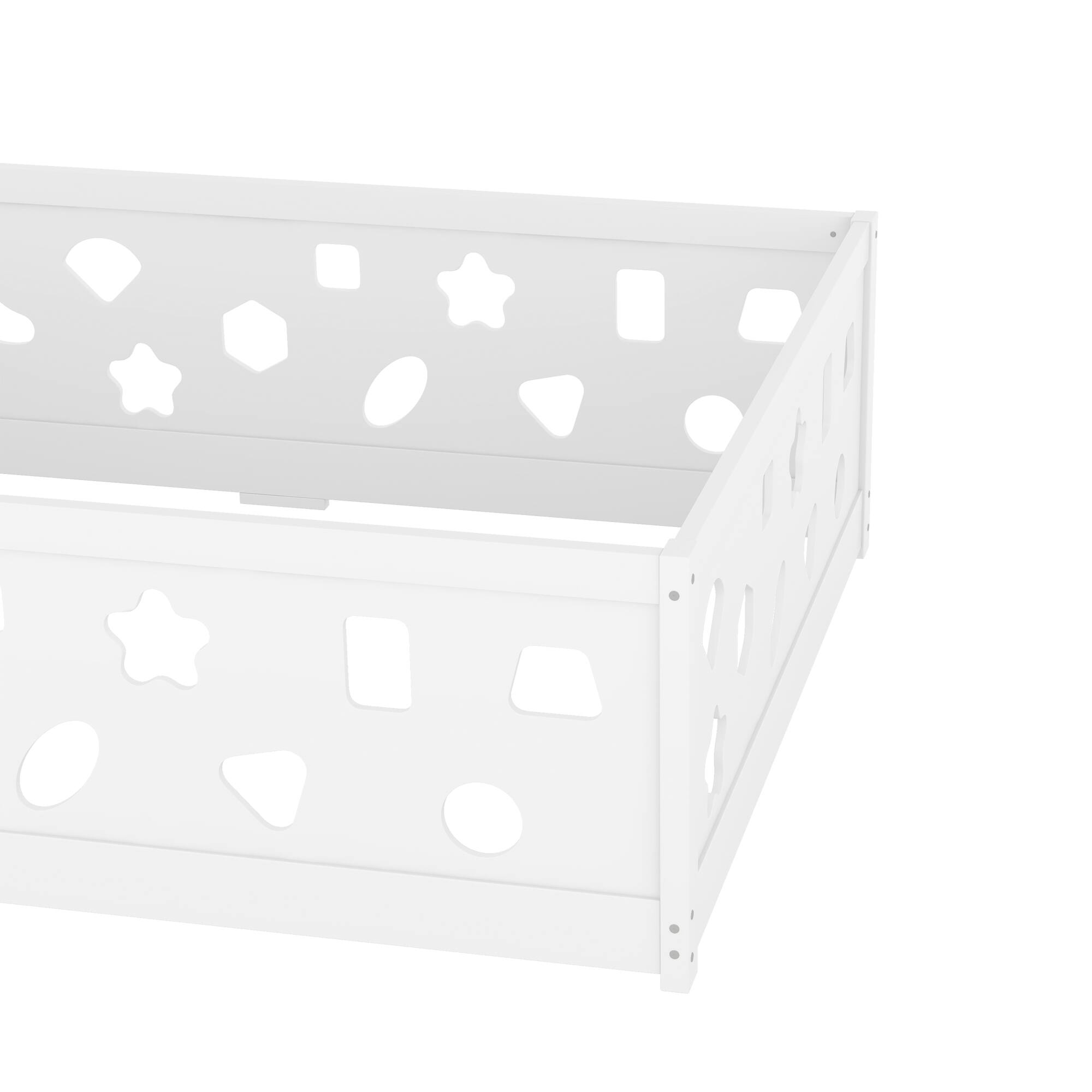 Alt View 1. Tiramisubest - Full Size Floor Bed with Heightened Safety Guardrails and Door, Solid Wood Bedframe with Rails No Slats Included, White - White.