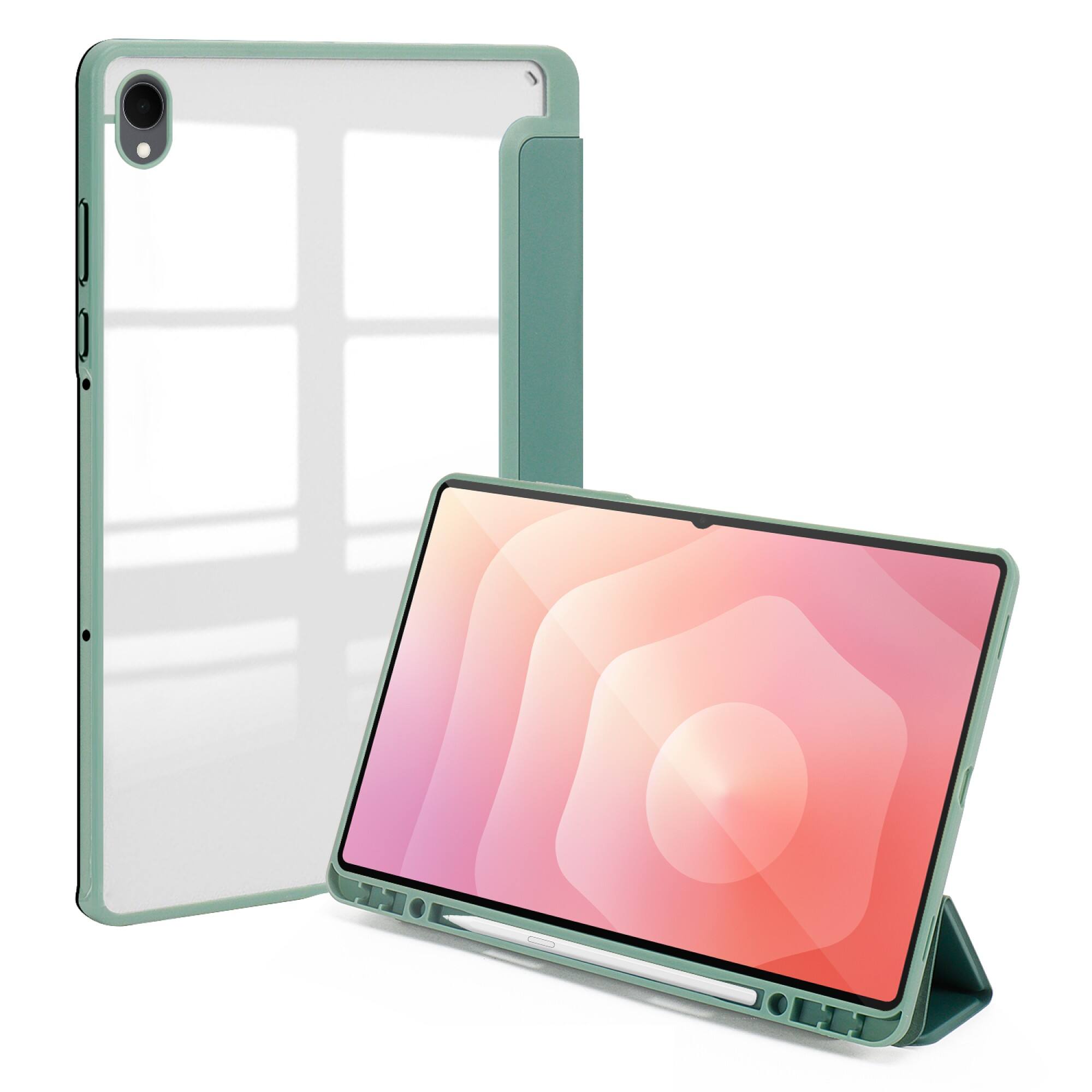 Angle. SaharaCase - Samsung Galaxy Tab S11 Folio Case | Transparent Back | Slim & Durable | Venture Series - Cactus Green.