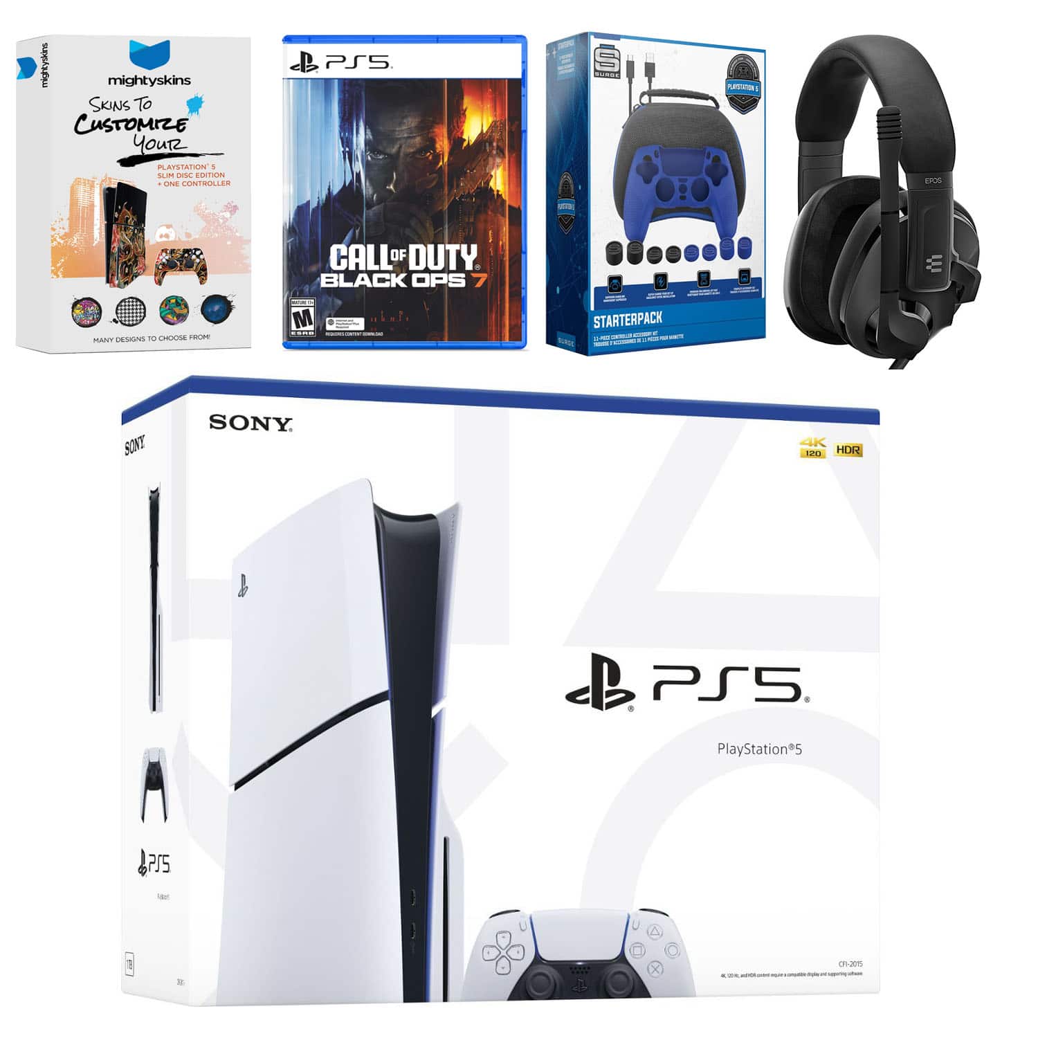 PlayStation 5 Slim Disc Bundle with Call of Duty Black Ops 7, EPOS Headset, Accessory Kit and MightySkins Code - PlayStation 5