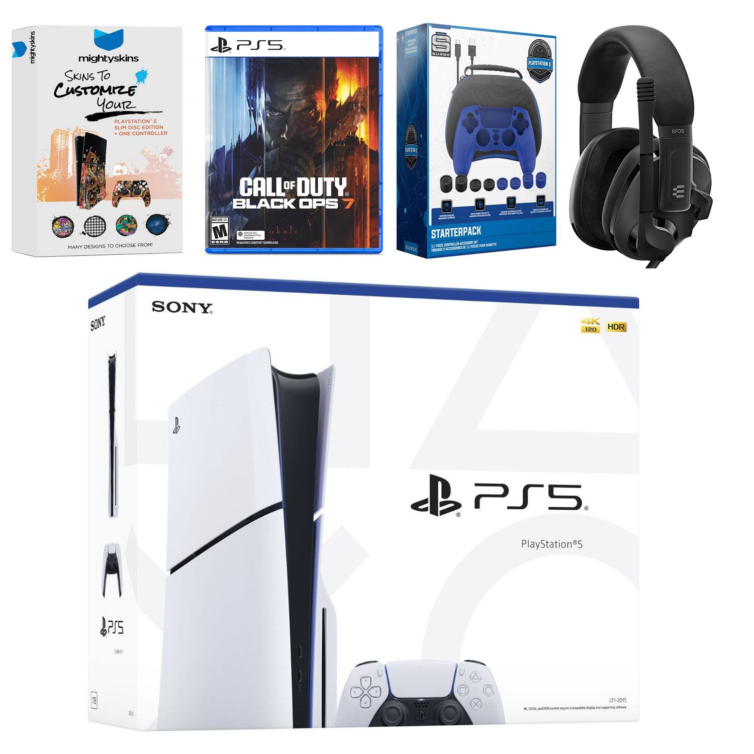 PlayStation 5 Slim Disc Bundle with Call of Duty Black Ops 7, EPOS Headset, Accessory Kit and MightySkins Code - PlayStation 5