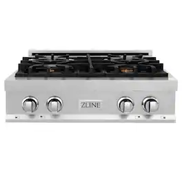 ZLINE - 30 in. Legacy Gas Rangetop with 4 Brass Burners and Porcelain Cooktop in Satin Steel - Satin Stainless Steel