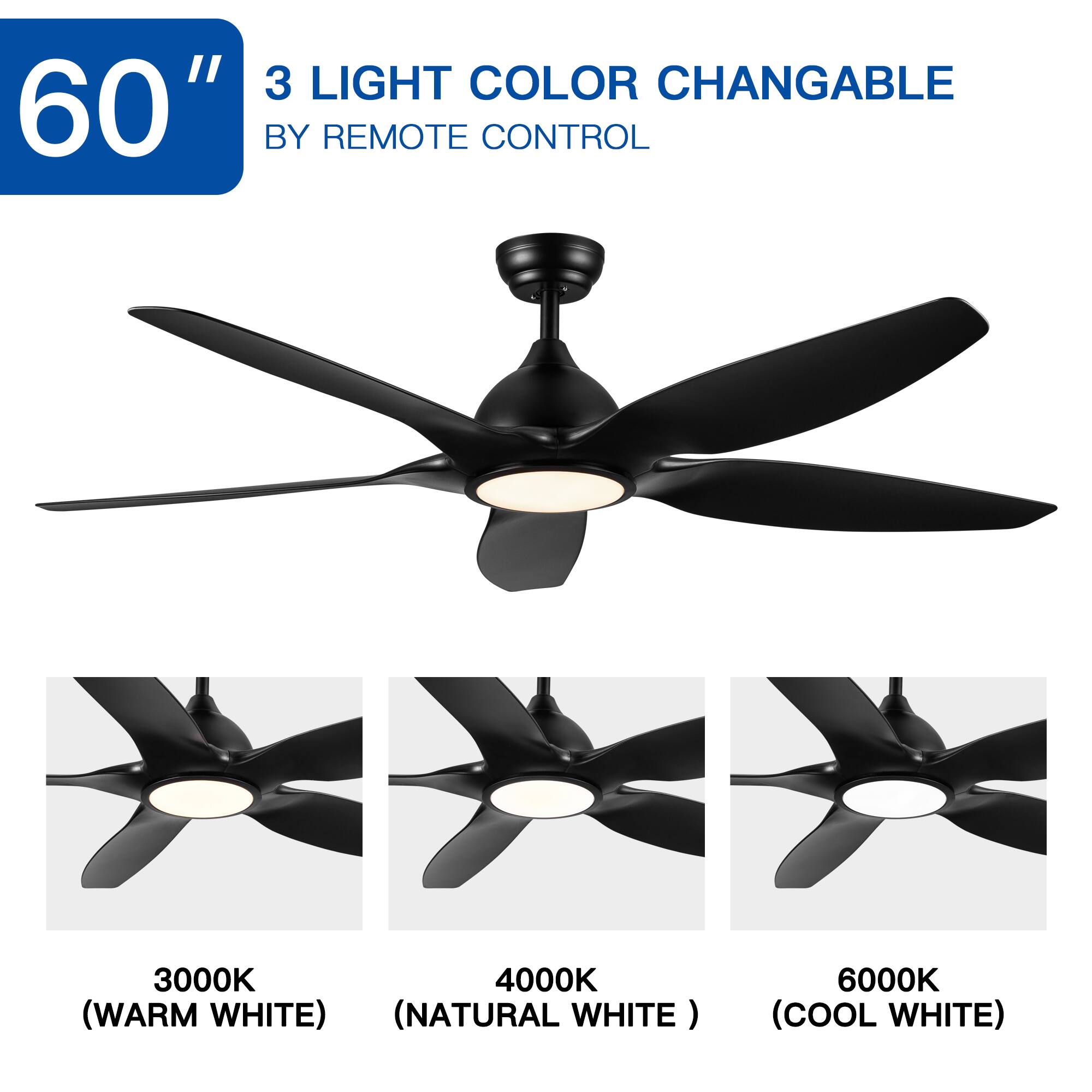 60"  
3 LIGHT COLOR CHANGABLE BY REMOTE CONTROL  
3000K (WARM WHITE)  
4000K (NATURAL WHITE)  
6000K (COOL WHITE)