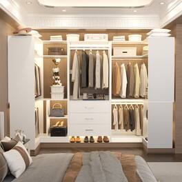 Aheaplus - 88.8'' With U-Shaped Closet System, Walk-in Wardrobe System with 3 Drawers and 5 Hanging Rods, Set of 3 - White