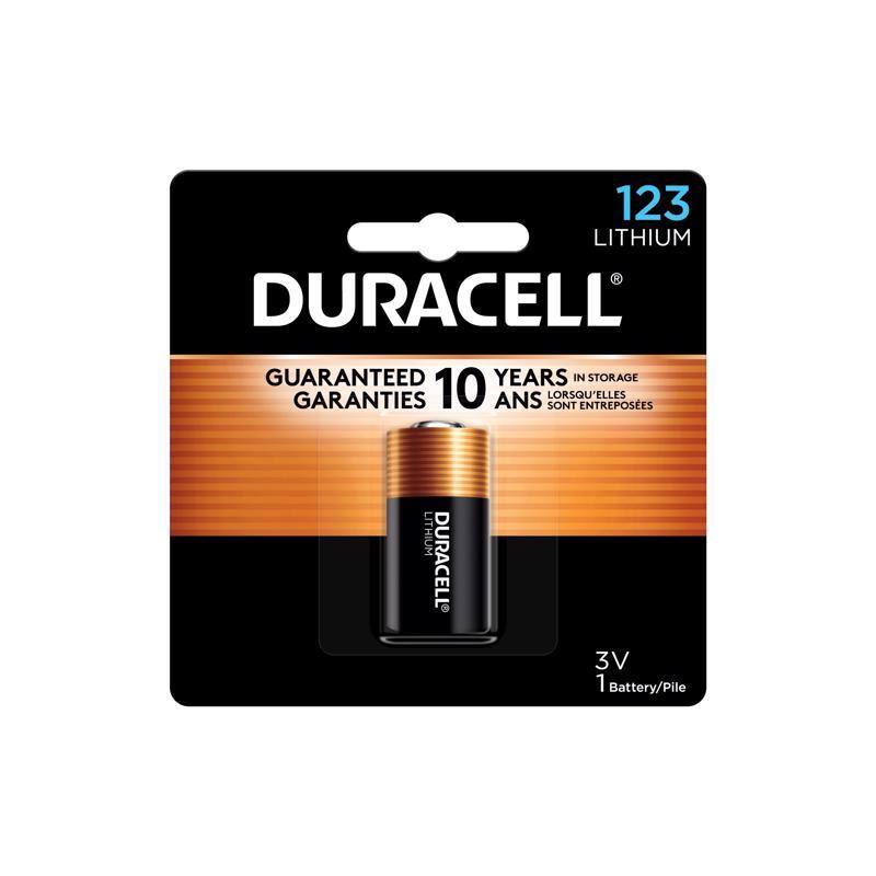 123 LITHIUM DURACELL  
GUARANTEED 10 YEARS IN STORAGE  
GARANTIES 10 ANS LORSQU'ELLES SONT ENTREPOSÉES  
LITHIUM DURACELL 3V  
1 Battery/Pile
