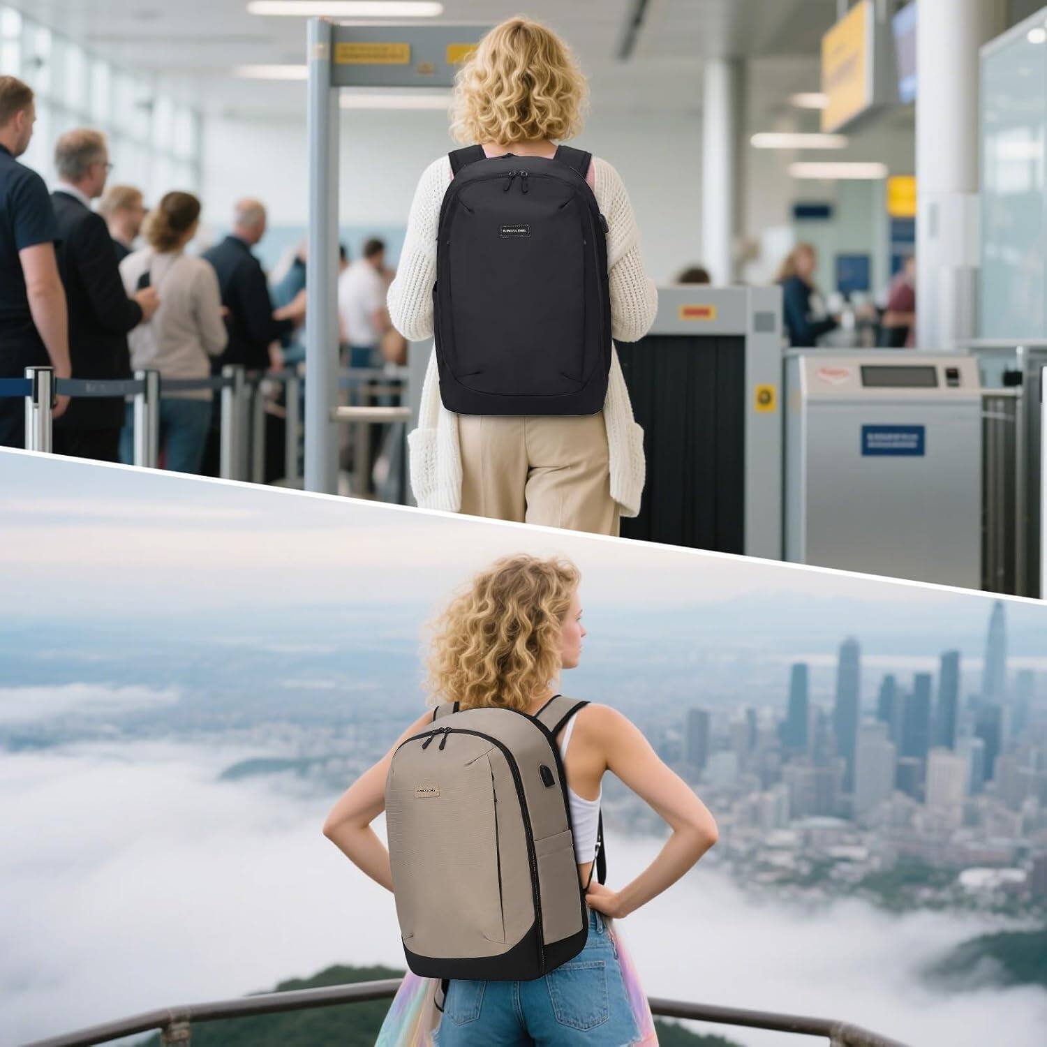 Alt View 6. Wikistore - WIKISTORE Travel Backpack Carry on Expandable Bag for Laptop Hiking Business Water Resistant Lightweight Black - Black.