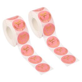 Unique Bargains - 1000pcs Thank You Stickers, 1 Inch Round Self-Adhesive Labels Roll for Small Business Sealing Box Envelope, Style2 - Pink