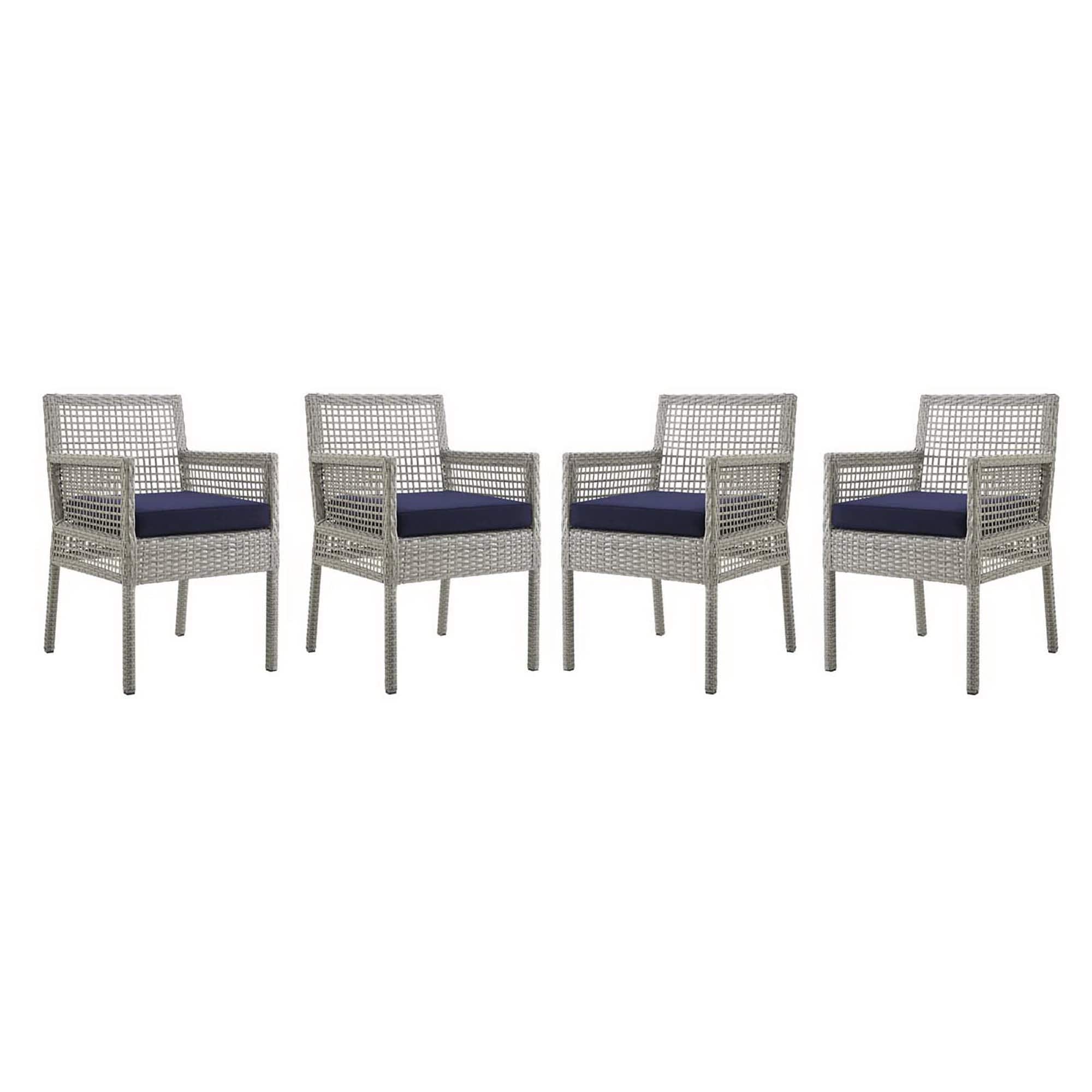 Aura Outdoor Patio Wicker Rattan Dining Armchair Set of 4 by Modway - Gray Navy