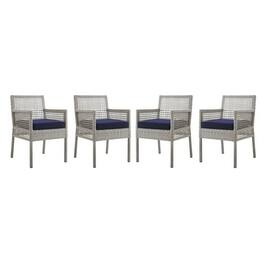 Aura Outdoor Patio Wicker Rattan Dining Armchair Set of 4 by Modway - Gray Navy
