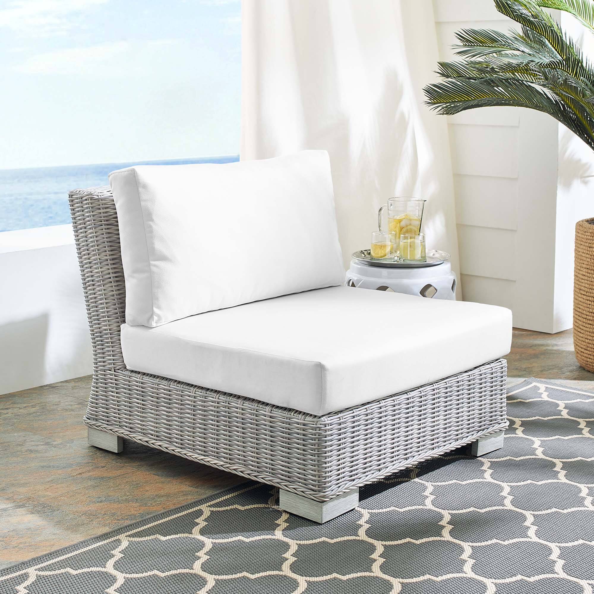 Front. Modway - Conway Sunbrella® Outdoor Patio Wicker Rattan Armless Chair by Modway - Light Gray White.