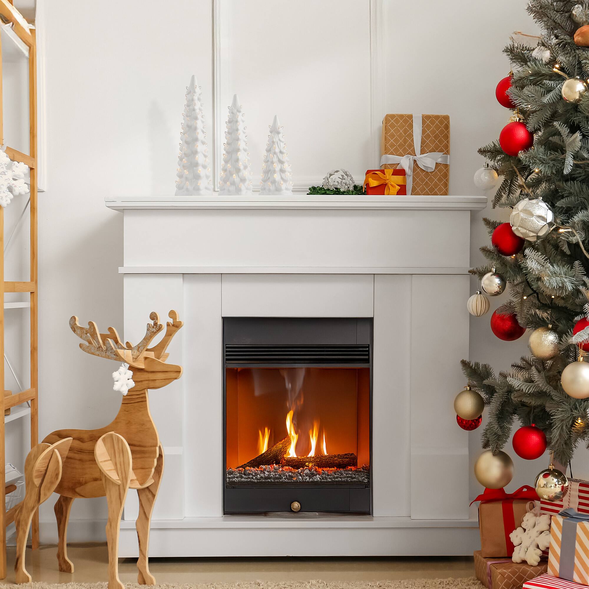 Alt View 1. Casafield - 3PC Set 8/10/12" Pre-Lit Ceramic Christmas Trees with Lights - White w/ White.