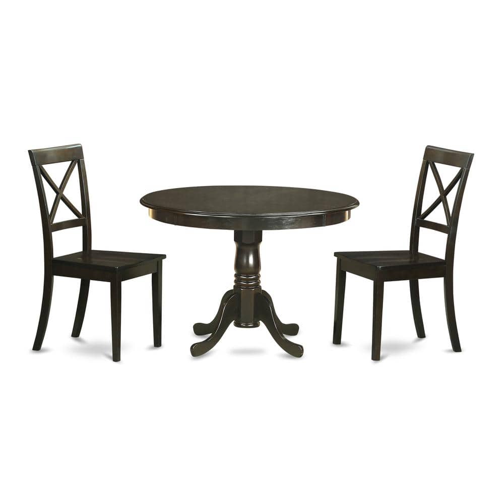 East West Furniture - 3 Pc Kitchen Table set-Table and 2 Dining Chairs - Cappuccino