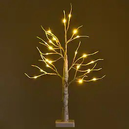 Gymax - 2 FT Pre-lit Birch Tree Artificial Twig Birch Tree Christmas Decoration - White