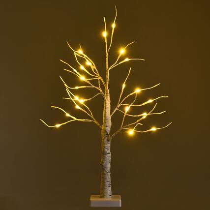 Front. Gymax - Gymax 2 FT Pre-lit White Birch Tree Artificial Twig Birch Tree Christmas Decoration - White.