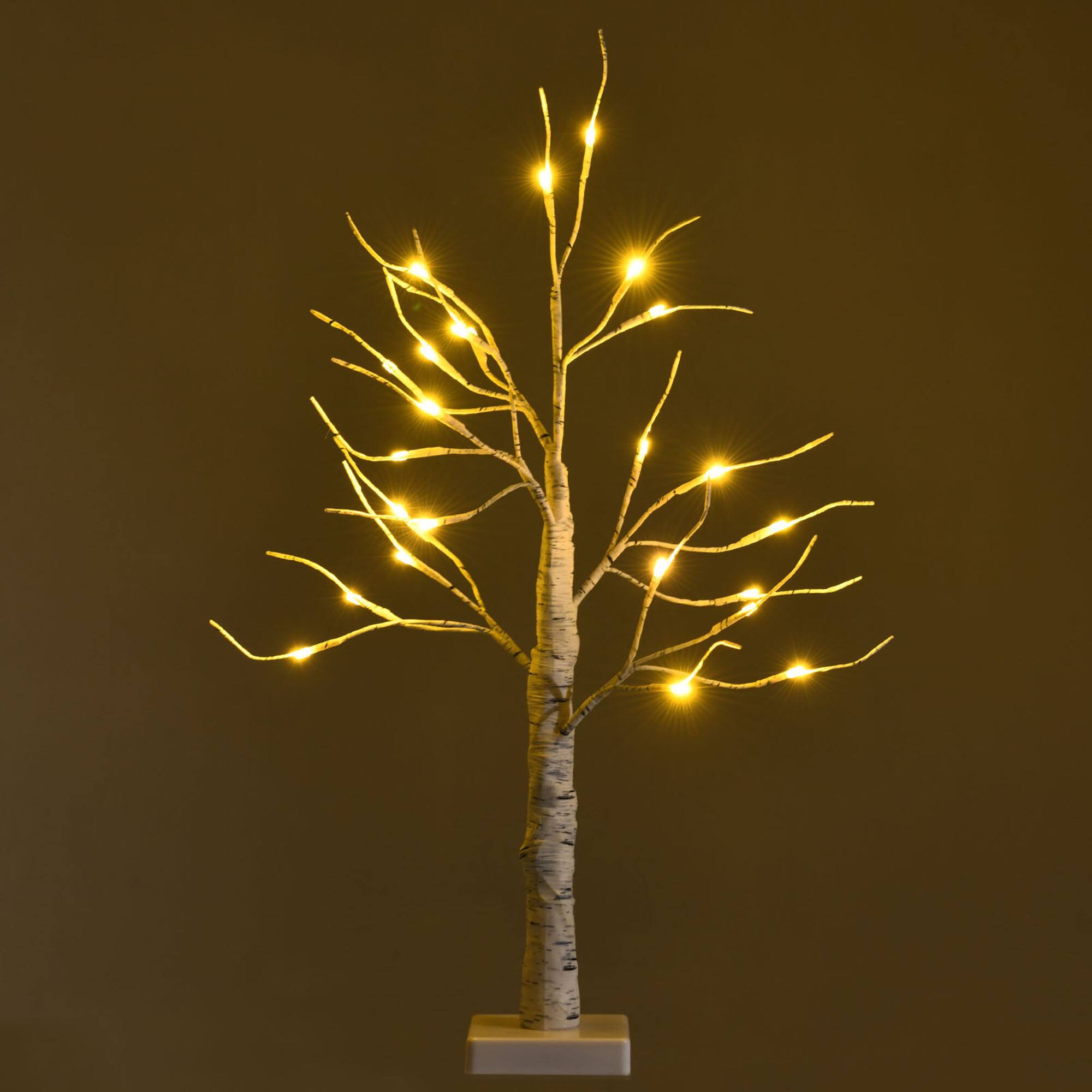 Front. Gymax - Gymax 2 FT Pre-lit White Birch Tree Artificial Twig Birch Tree Christmas Decoration - White.
