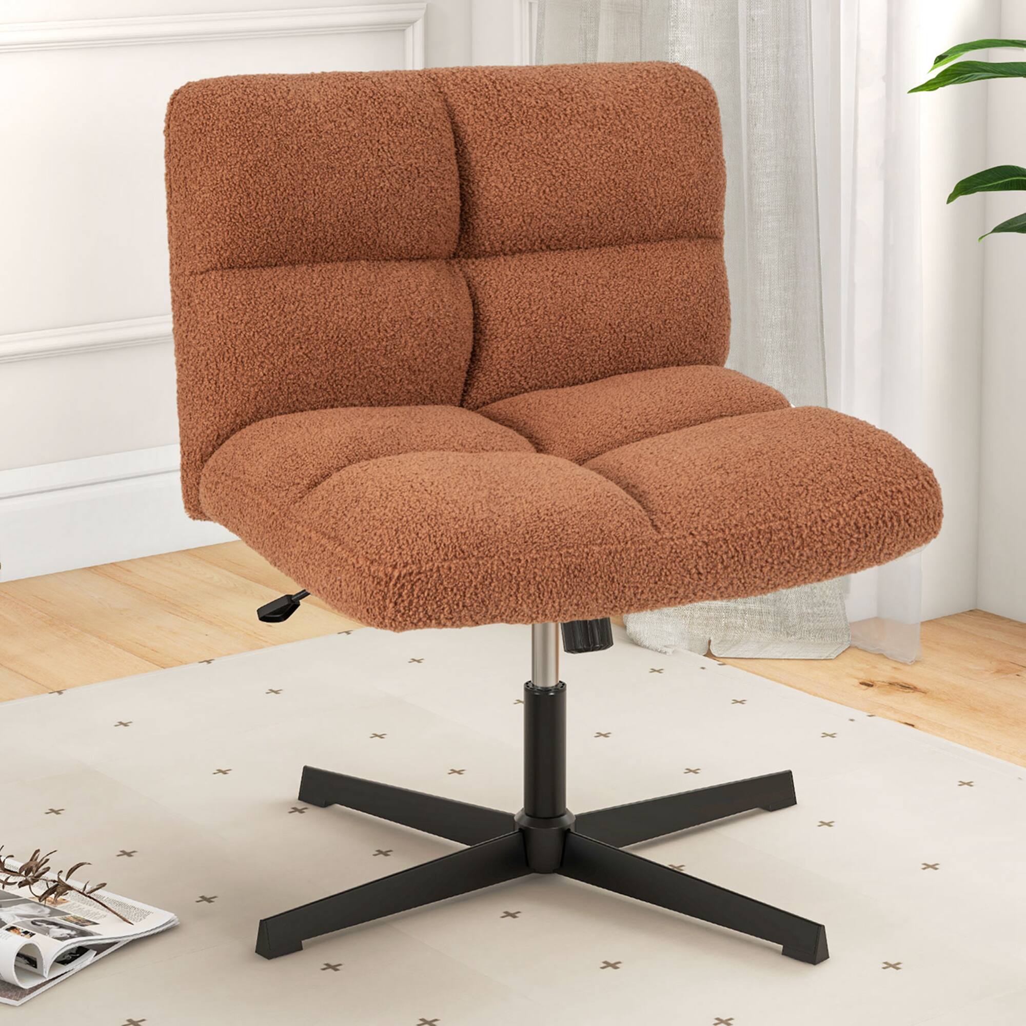 Angle. Costway - Modern Armless Swivel Office Chair with Adjustable Height - Brown.
