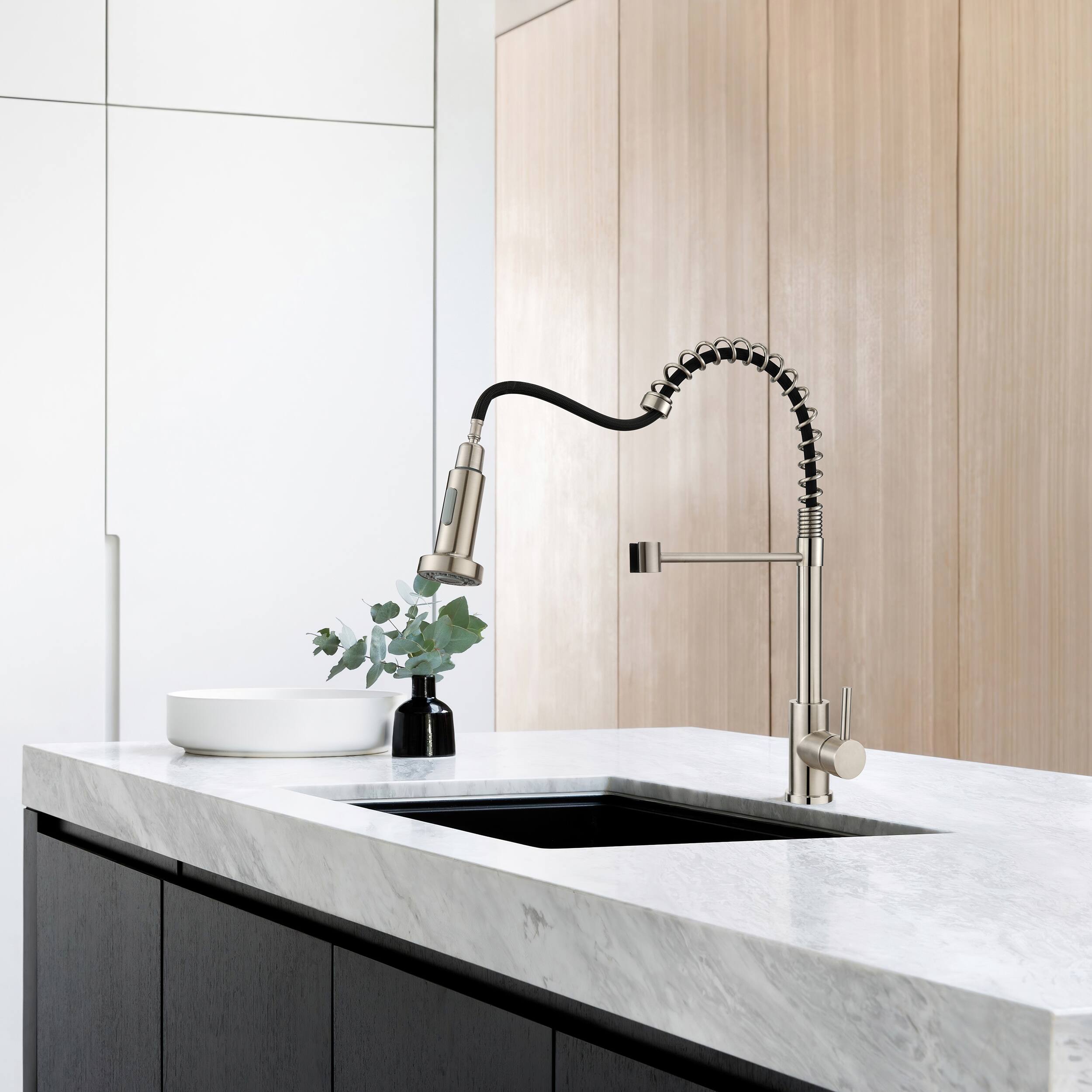 Left. Bothwa Home - HydroSpout 19.5 - Inch Kitchen Faucet - Brushed Nickel.