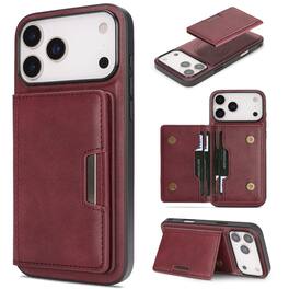 Dteck - For Apple iPhone 17 Pro Mag Safe Case,2-in-1 Magnetic Wallet Card Holder PU Leather Silicone Frame Shockproof Cover - Winered