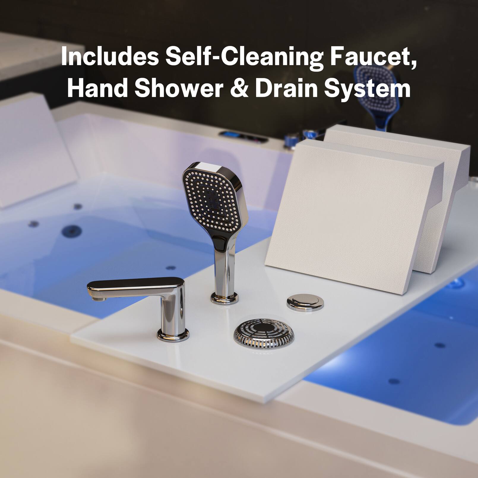 Includes Self-Cleaning Faucet, Hand Shower & Drain System