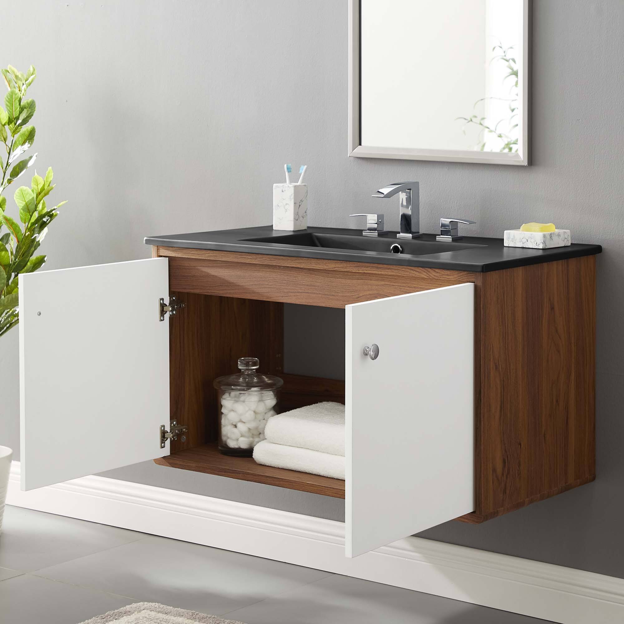 Left. Modway - Transmit Wall-Mount Bathroom Vanity Basin Included - Walnut Black.