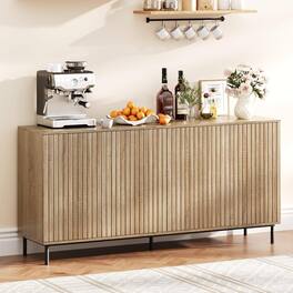 Acekool - 63" Fluted Buffet Cabinet, Modern 4-Door Sideboard with Adjustable Shelves, Natural - Oak