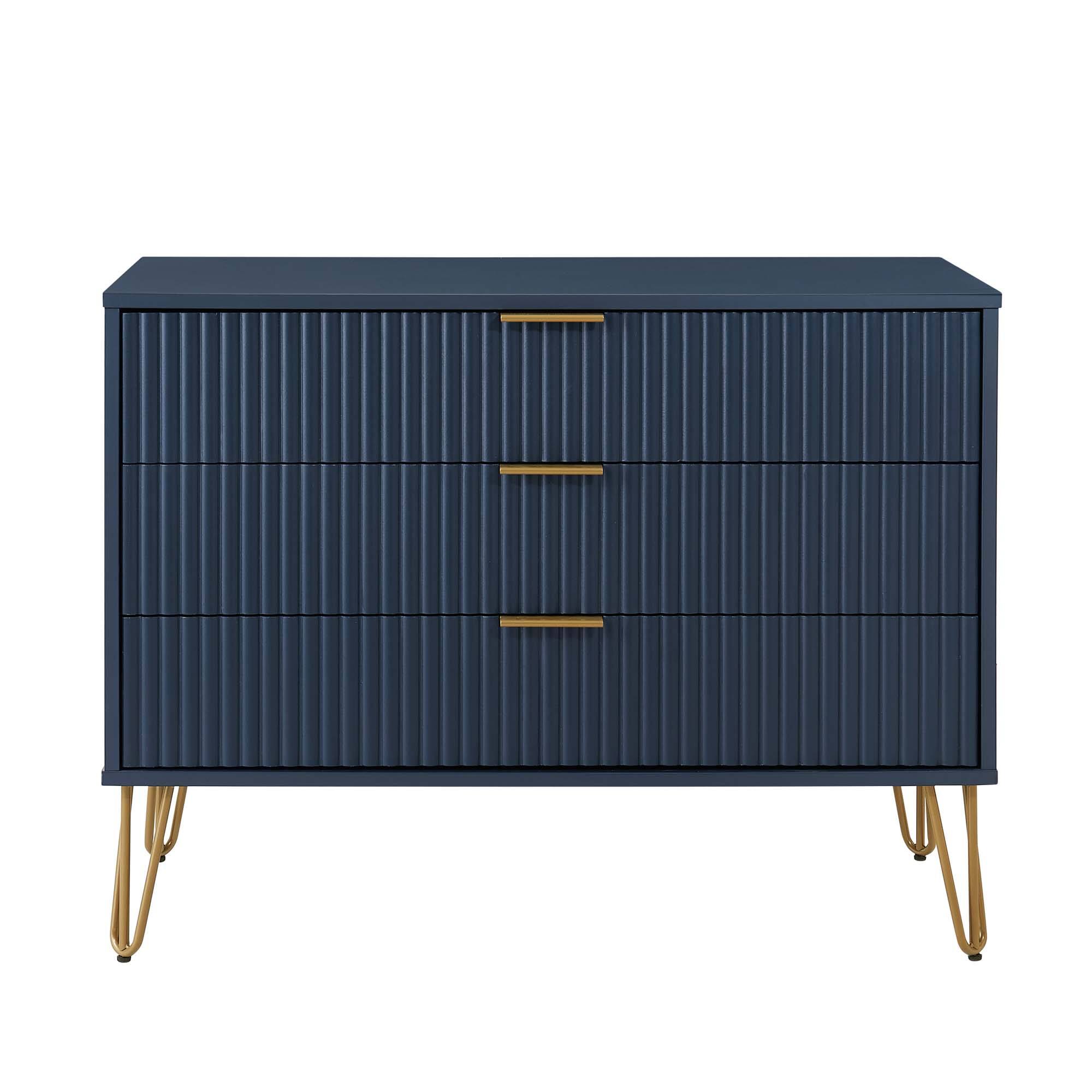 Back. Forest'nSky - Dark Blue Wood 3 drawer 35.19 in. Wide Chest of Drawers for Living Room - Dark Blue.